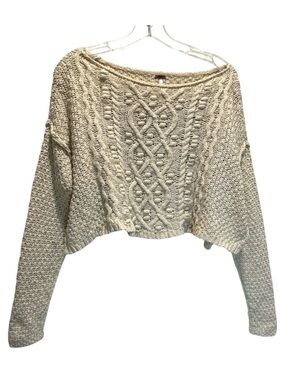 Free People Cream Cable Knit Cropped Sweater